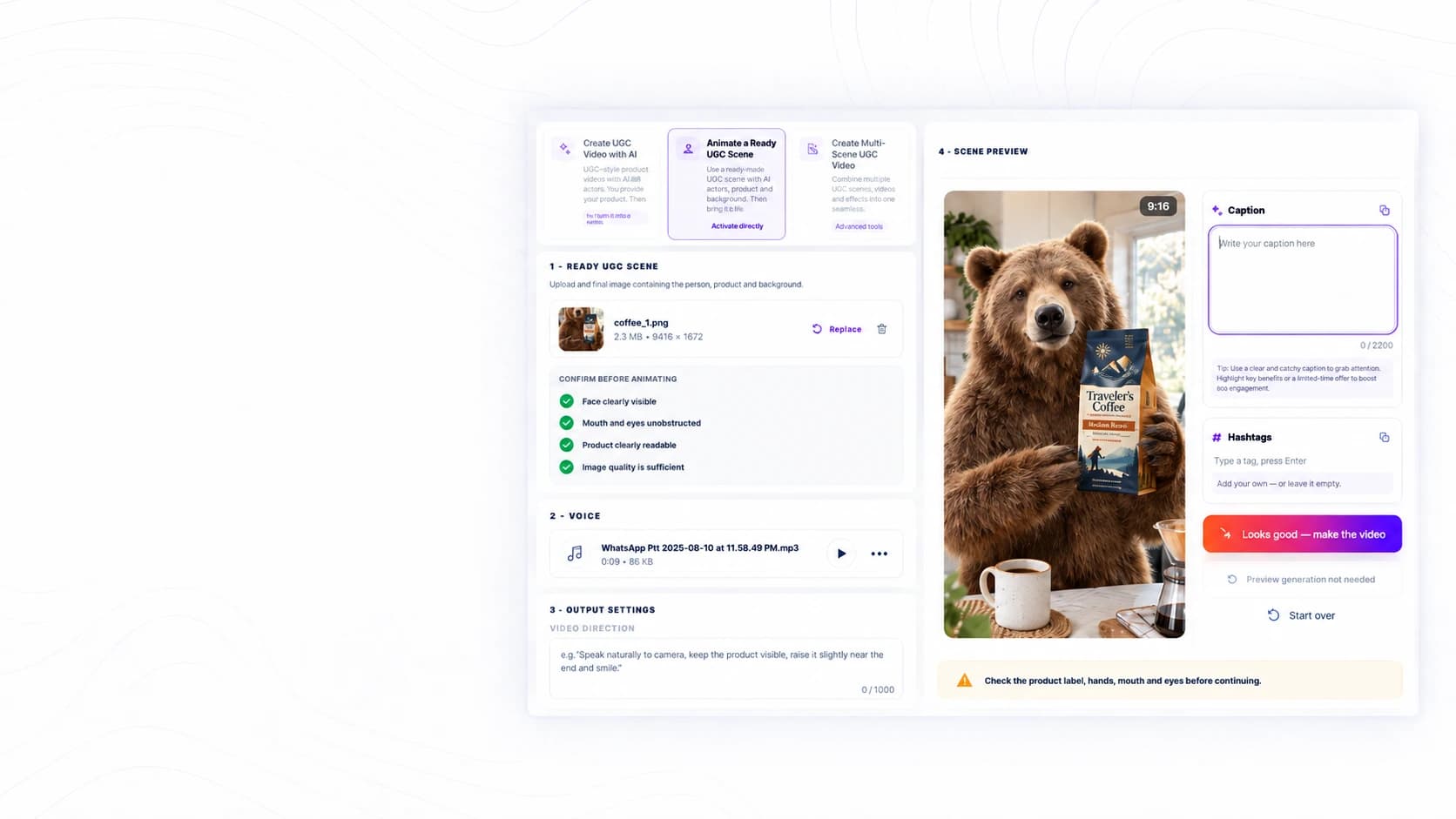 The Post Engine UGC creation workflow using a reference image