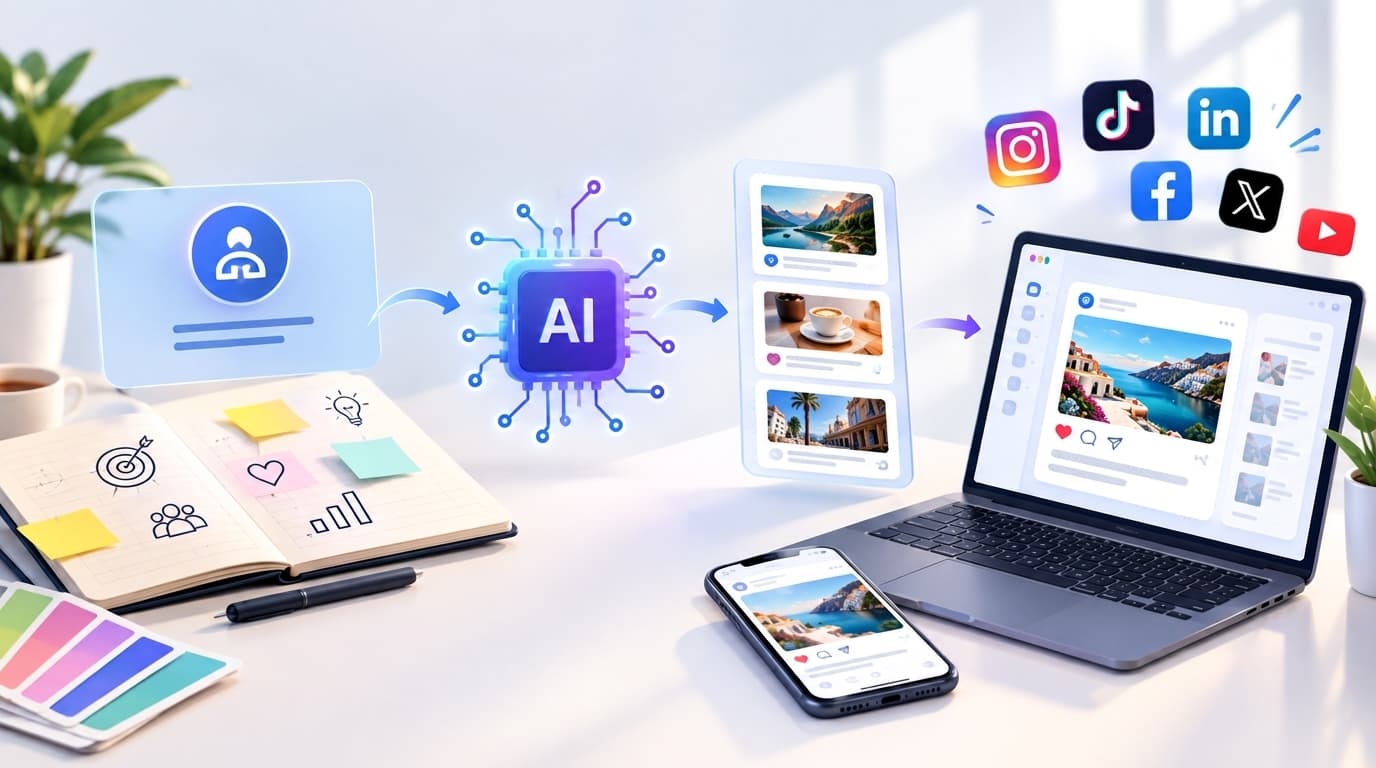 AI-powered social media content workflow from brand strategy to ready-to-publish posts.